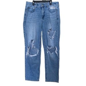 American Eagle Outfitters Distressed Light Blue Straight Leg Jeans